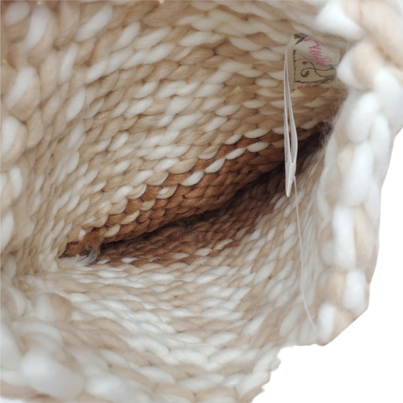 FREE PEOPLE Cozy Up Color Block Pom Beanie Oat Camel Chunky Knit Warm Fuzzy Boho - Picture 7 of 10